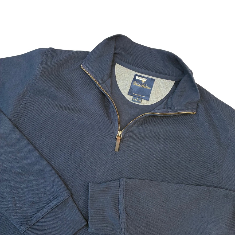 Brooks Brothers‎ Quarter Zip Pullover Mens S Navy Blue Cotton Pique Mock Neck